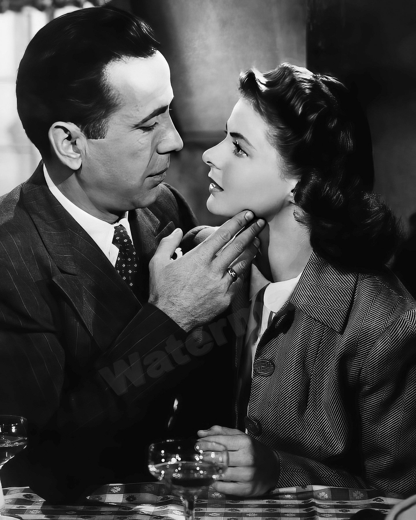 Humphrey Bogart And Ingrid Bergman Casablanca B&W Photo - Celebrity Actors and Actresses