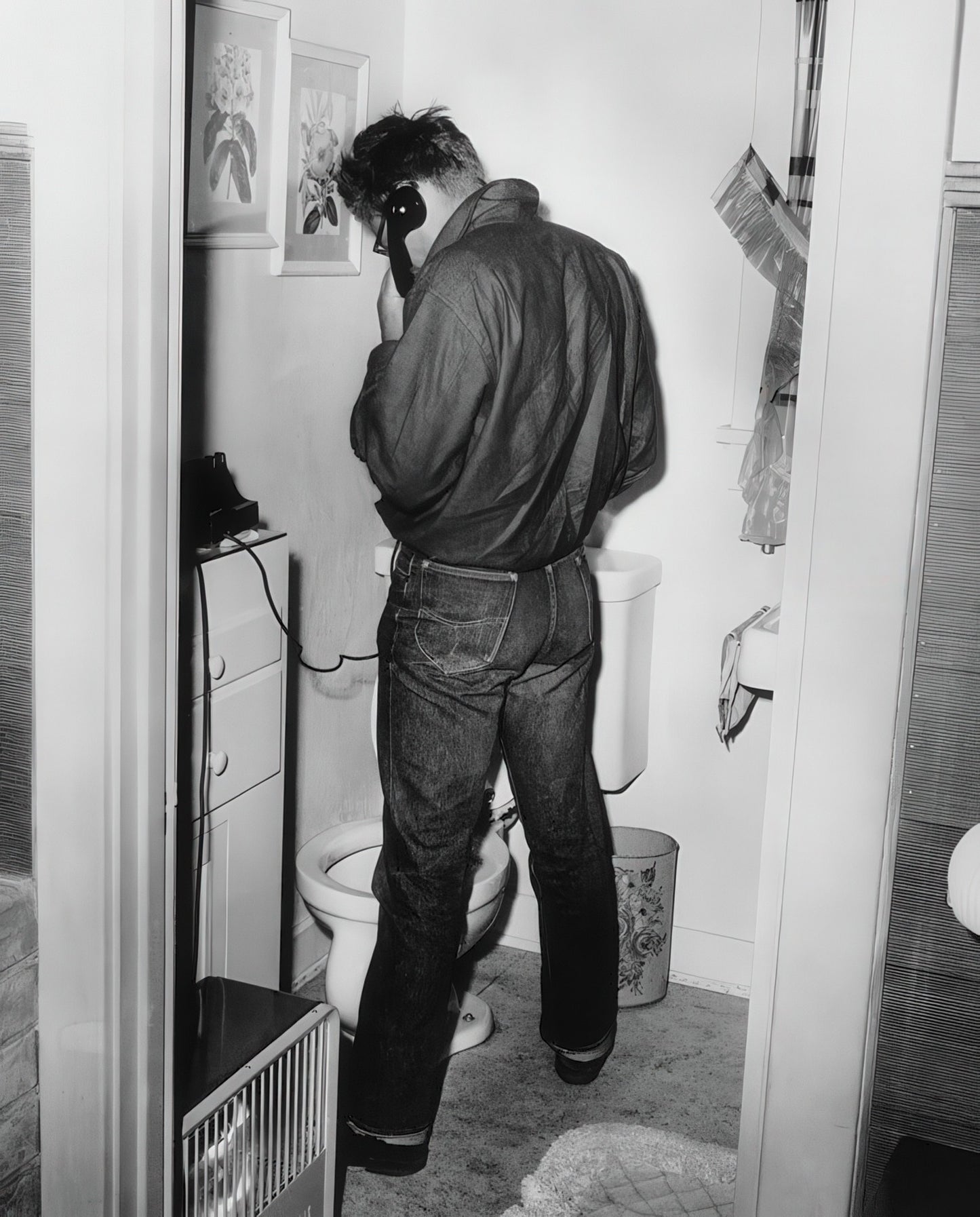 James Dean In Restroom B&W Photo - Celebrity Actors