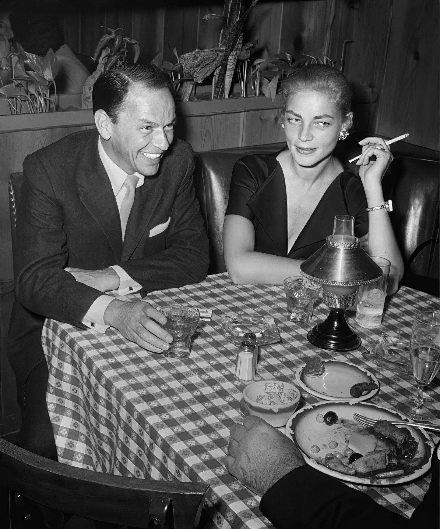 Frank Sinatra and Lauren Bacall at Cafe Frank Worth B&W Photo - Celebrity Actors and Actresses
