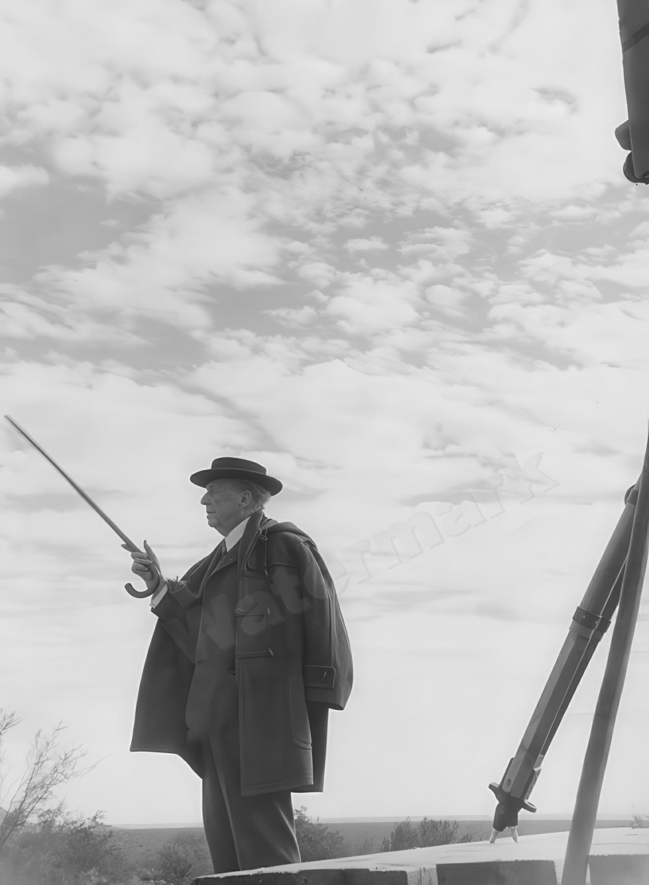 Frank Lloyd Wright With His Cane B&W Photo - Celebrity Personality