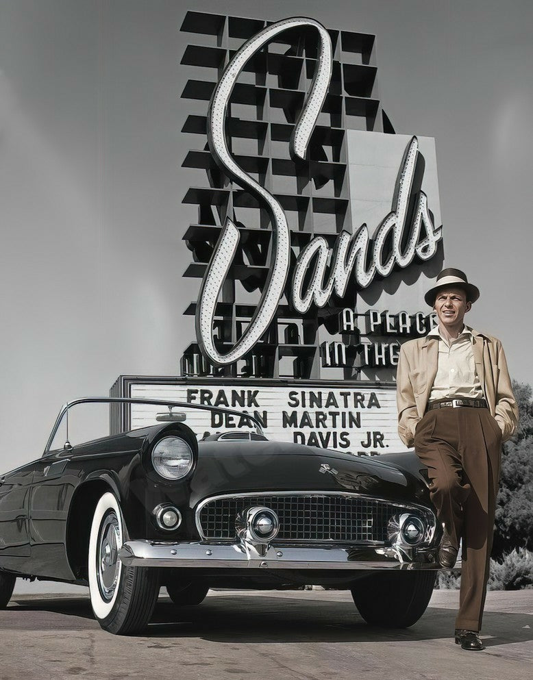 Frank Sinatra Standing Next To T-Bird B&W Photo - Celebrity Actors