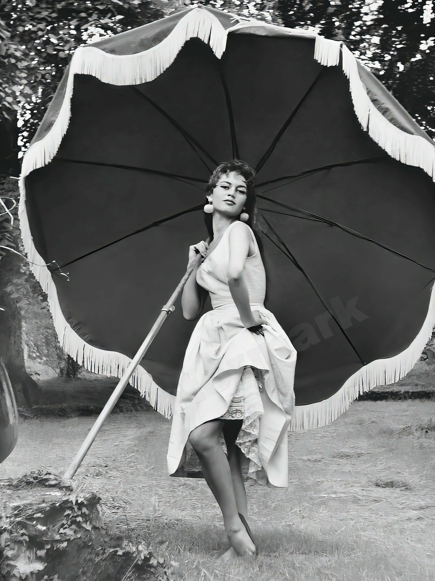 Brigitte Bardot With Umbrella B&W Photo - Celebrity Actresses