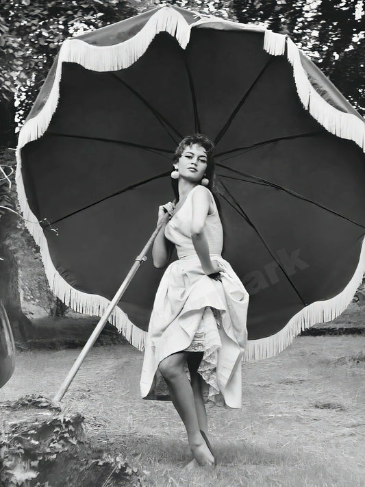 Brigitte Bardot With Umbrella B&W Photo - Celebrity Actresses