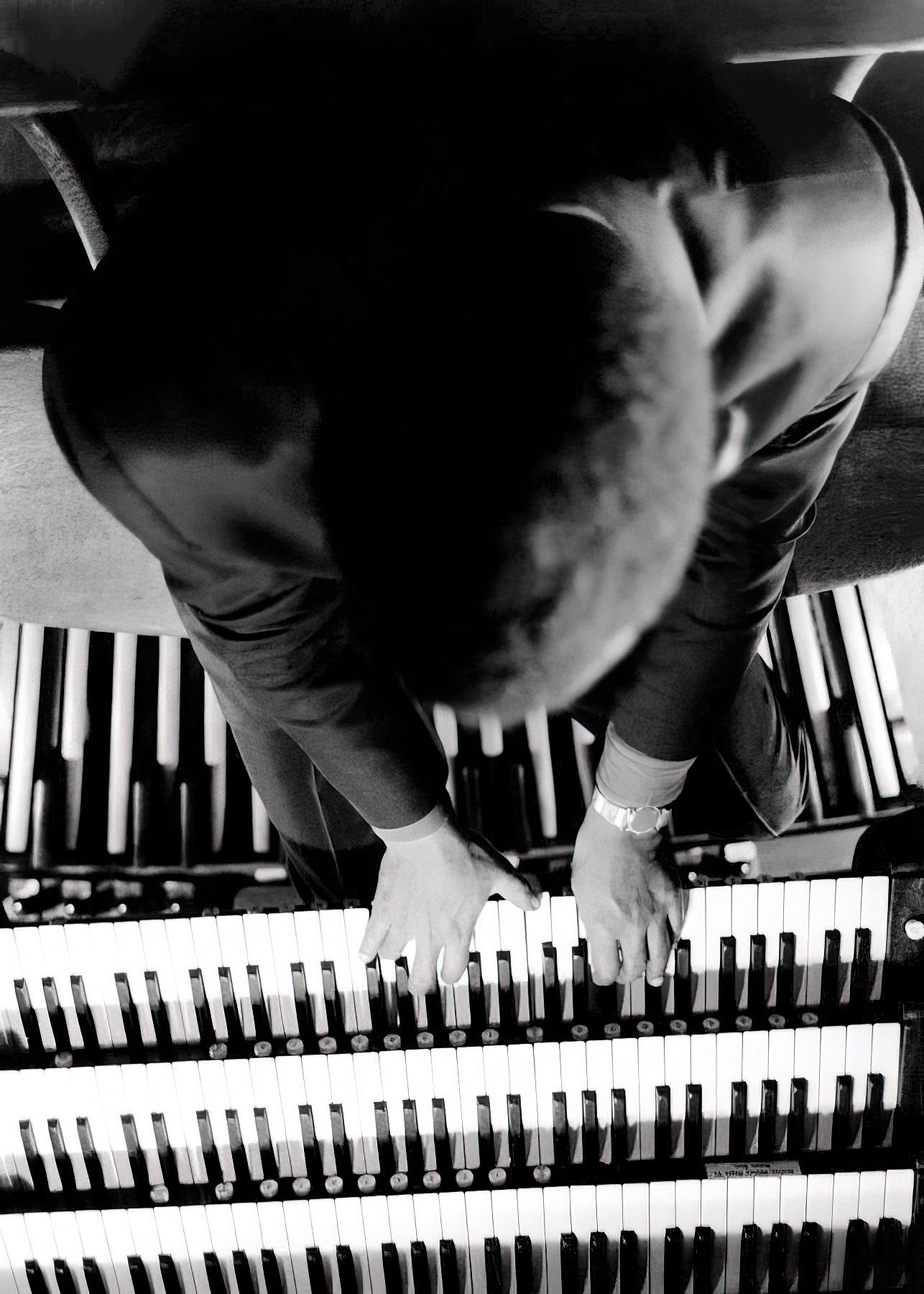 Ray Charles Playing Organ B&W Photo - Celebrity Musicians