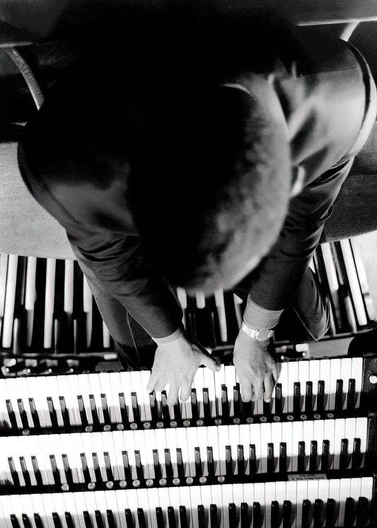Ray Charles Playing Organ B&W Photo - Celebrity Musicians