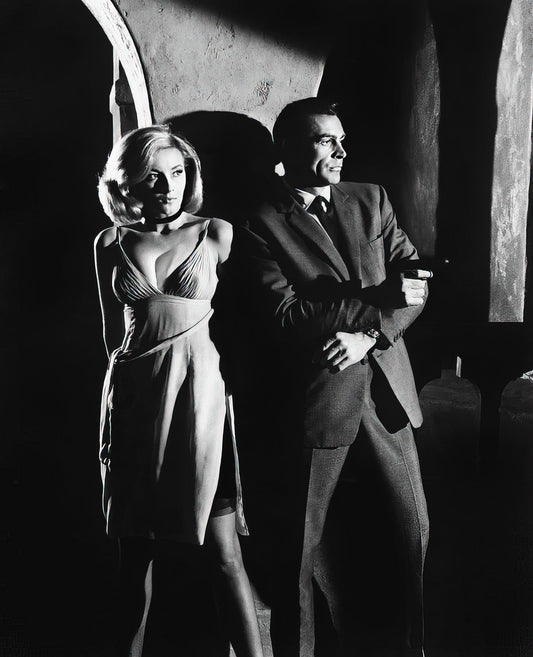 Sean Connery And Daniela Bianchi James Bond B&W Photo - Celebrity Actors and Actresses