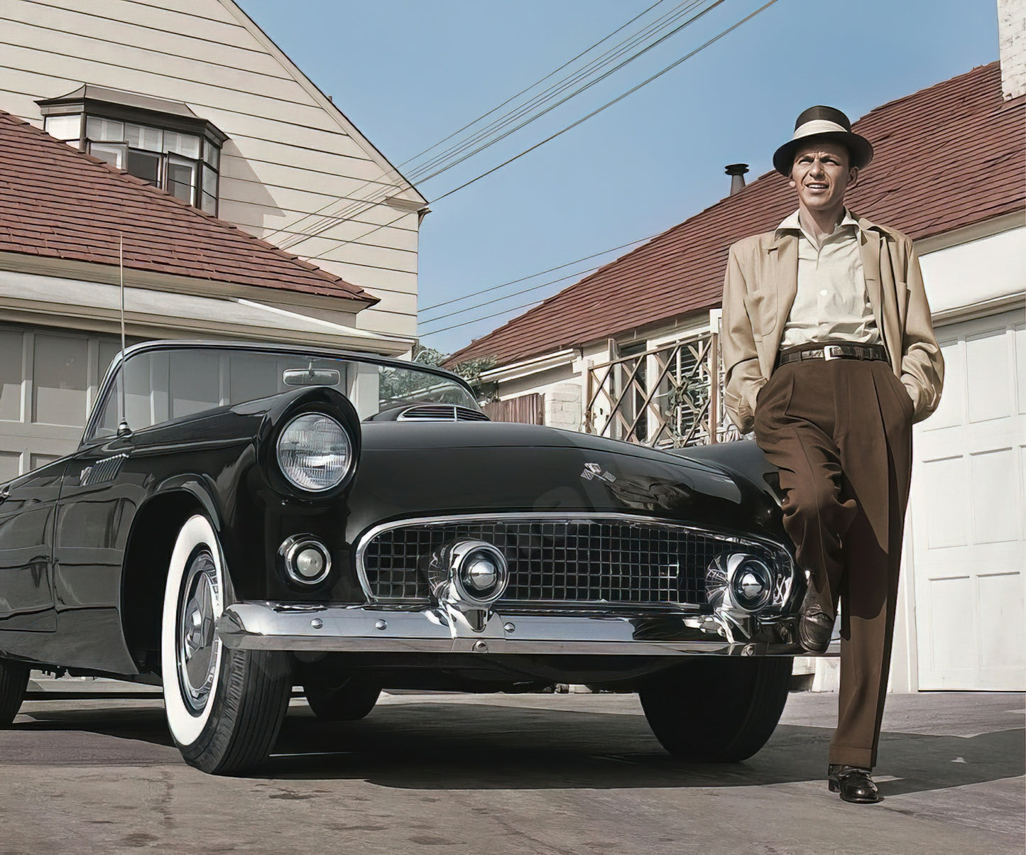 Frank Sinatra Standing Next To Tbird Vintage Photo - Celebrity Actors and Musicians