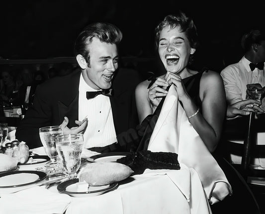 James Dean And Ursula Andress Laughing At Dinner Photo - Celebrity Actors and Actresses