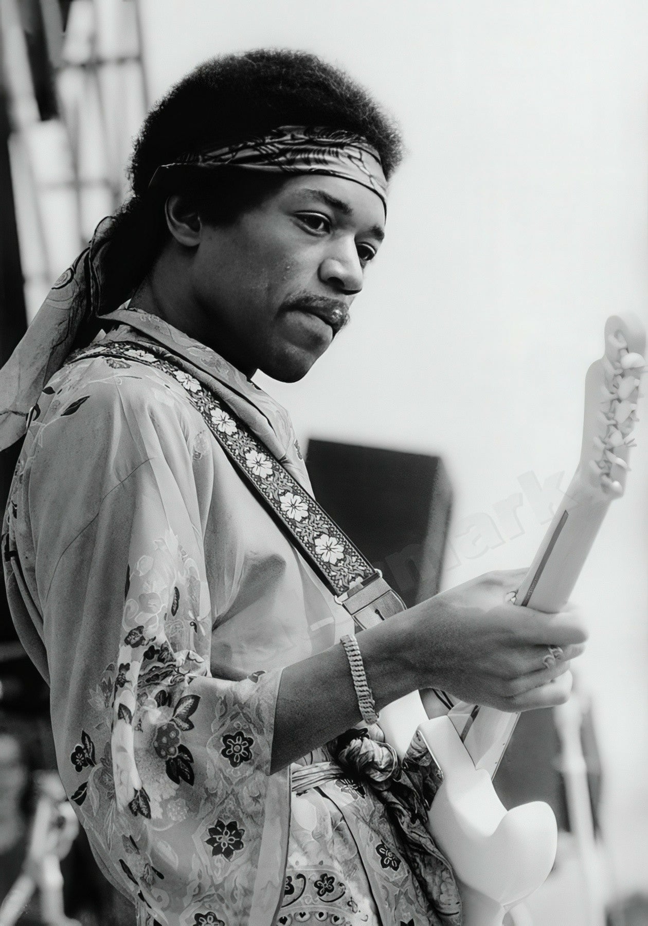 Jimi Hendrix Performing At The Newport Jazz Festival B&W Photo - Celebrity Musicians