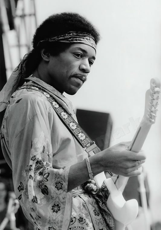 Jimi Hendrix Performing At The Newport Jazz Festival B&W Photo - Celebrity Musicians