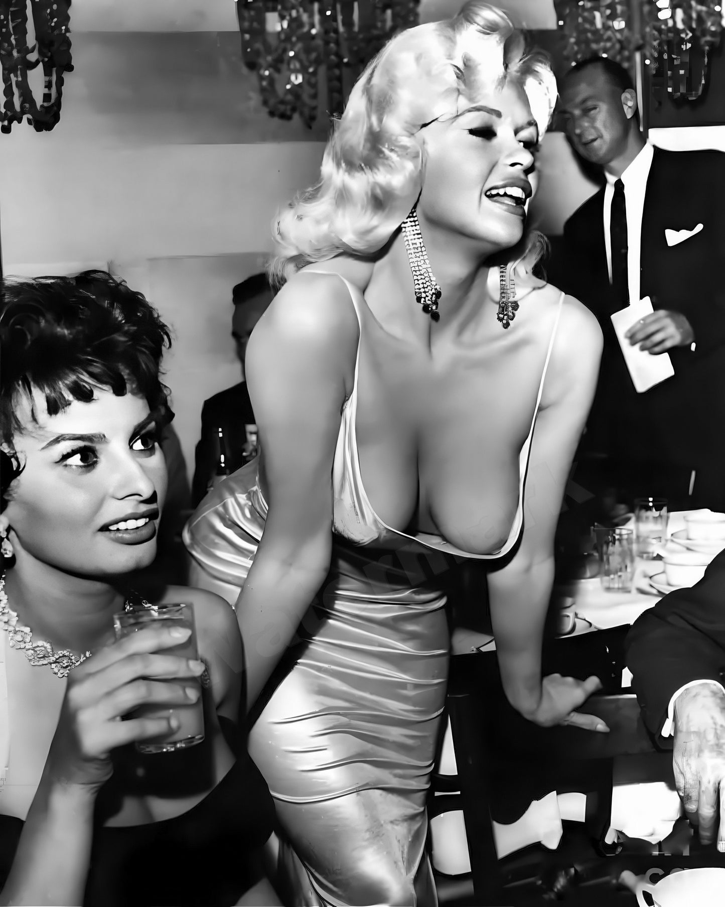 Sophia Loren and Jayne Mansfield B&W Photo - Celebrity Actresses