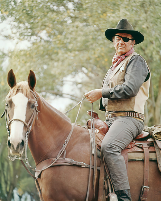 John Wayne on horseback as Rooster Cogburn in True Grit Vintage Photo - Celebrity Actors