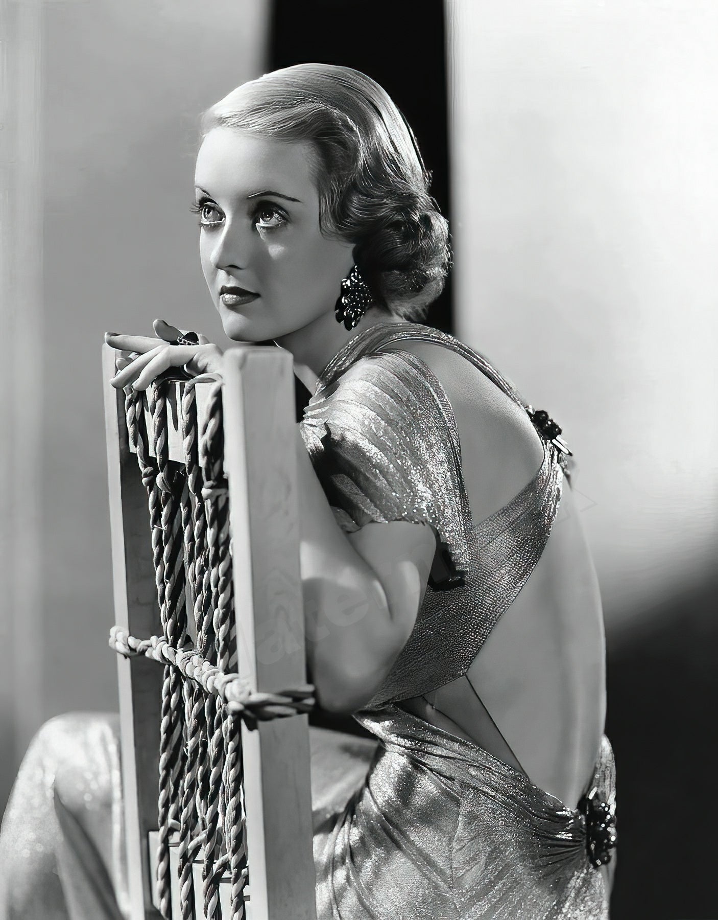Bette Davis Posed With Chair B&W Photo - Celebrity Actresses