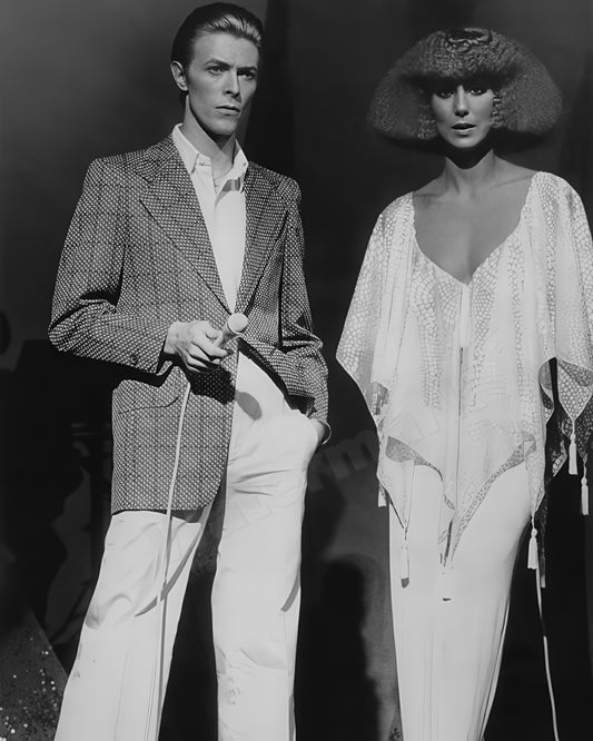 David Bowie and Cher Fashion Icons Of The Age B&W Photo - Celebrity Musicians