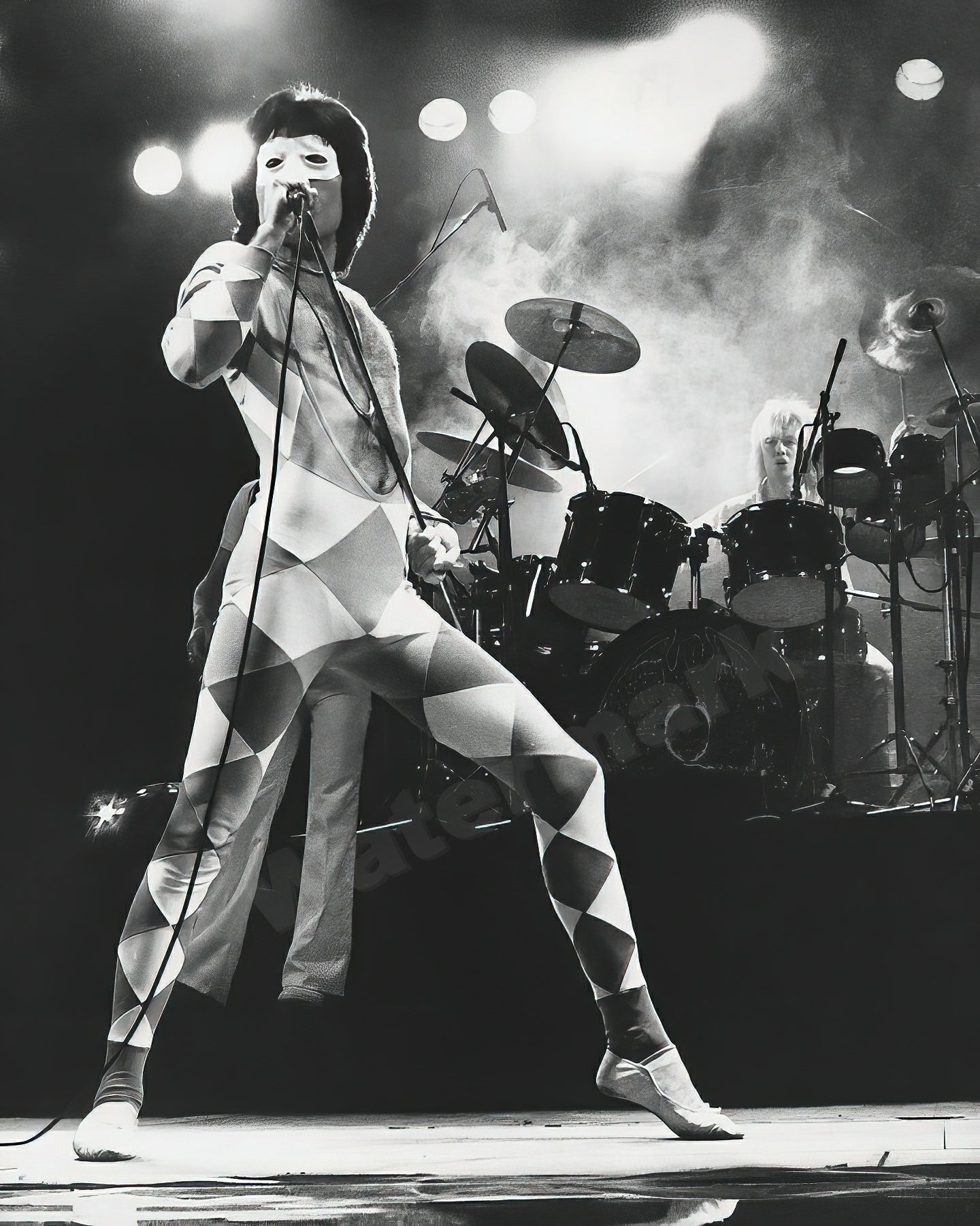 Freddie Mercury Queen Frontman On Stage B&W Photo - Celebrity Musicians