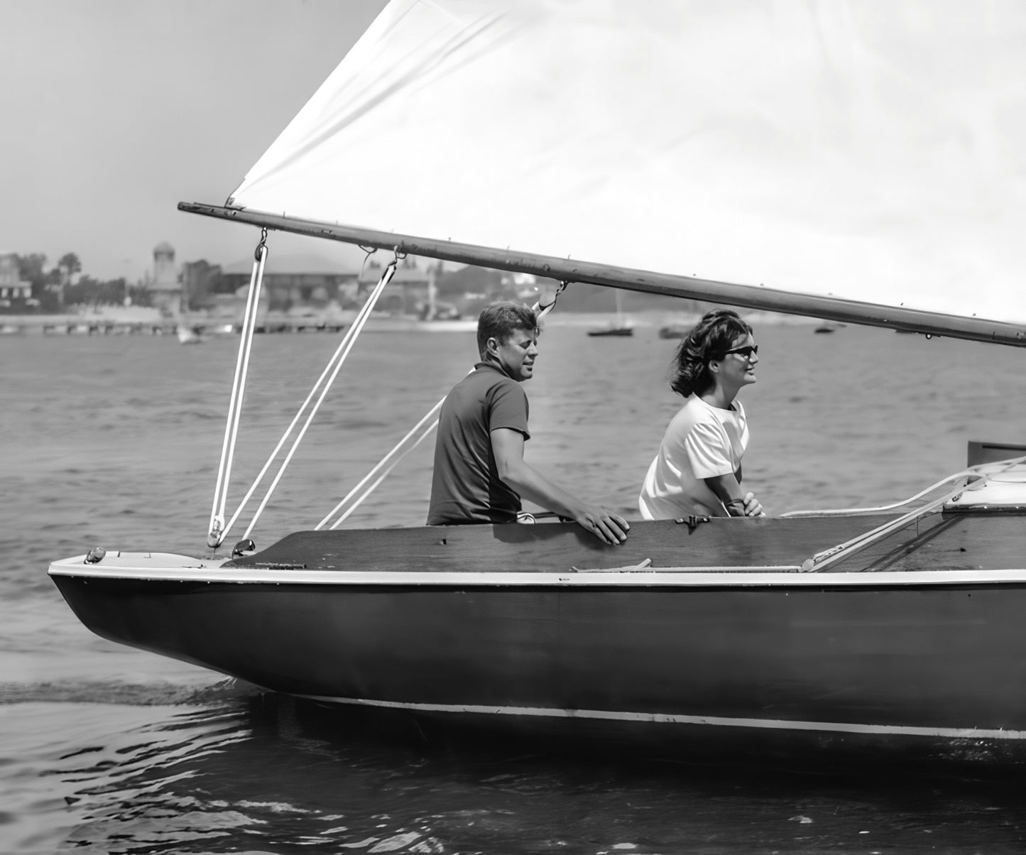 John F. Kennedy And Jackie Kennedy Sailing B&W Photo - Celebrity Personality
